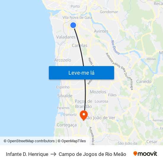 Infante D. Henrique to Campo de Jogos de Rio Meão map