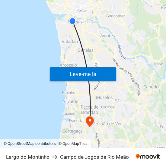 Largo do Montinho to Campo de Jogos de Rio Meão map