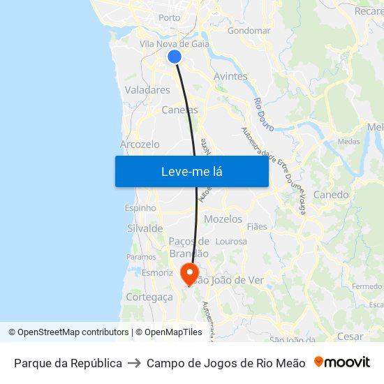 Parque da República to Campo de Jogos de Rio Meão map