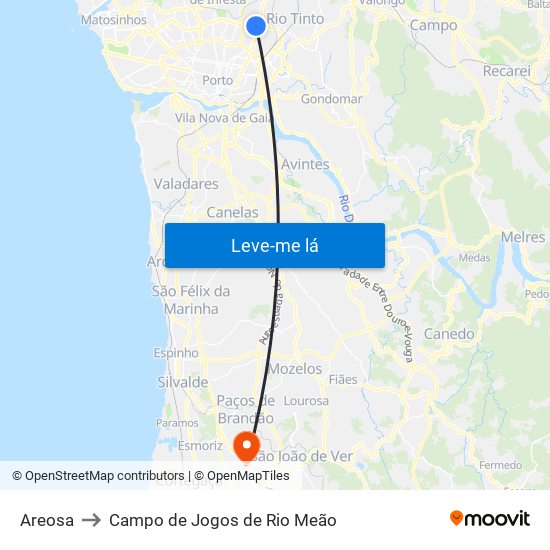 Areosa to Campo de Jogos de Rio Meão map