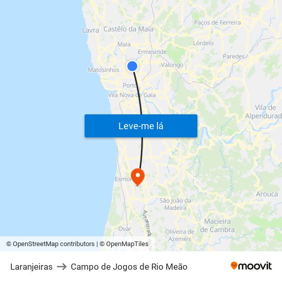 Laranjeiras to Campo de Jogos de Rio Meão map