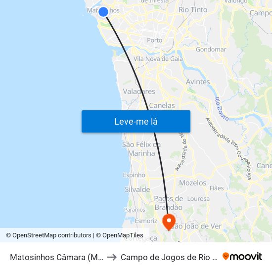 Matosinhos Câmara (Matc1) to Campo de Jogos de Rio Meão map