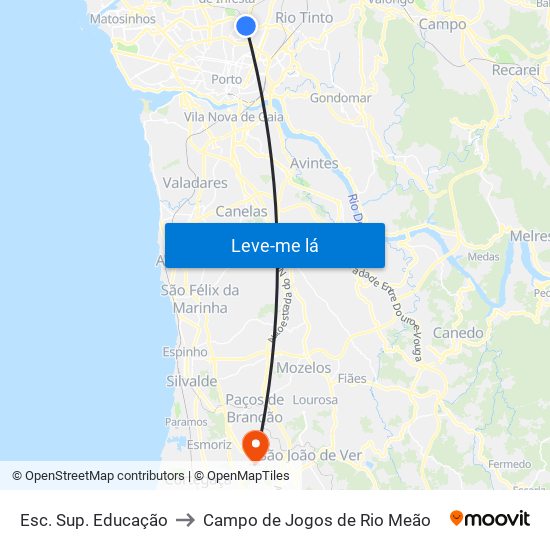 Esc. Sup. Educação to Campo de Jogos de Rio Meão map