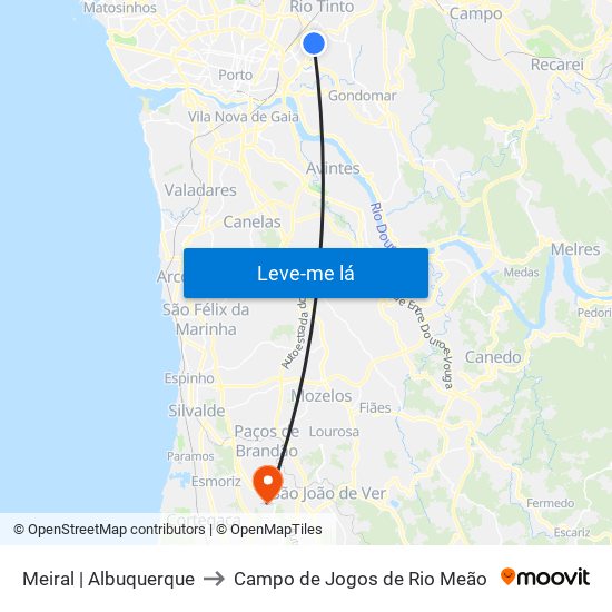 Meiral | Albuquerque to Campo de Jogos de Rio Meão map