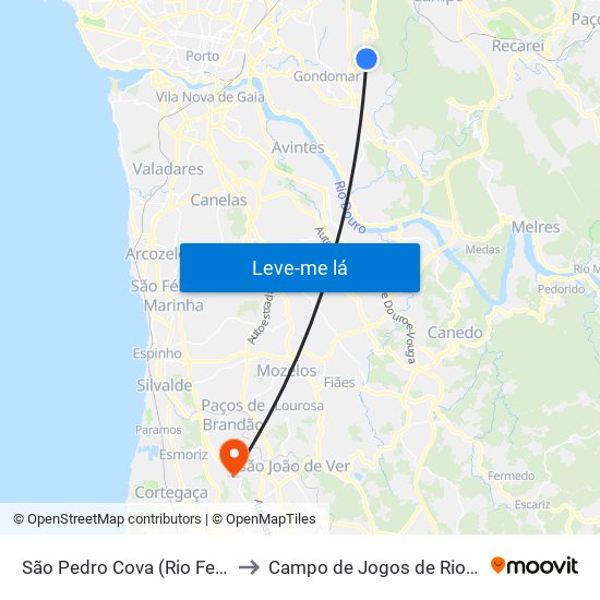 São Pedro Cova (Rio Ferreira) to Campo de Jogos de Rio Meão map