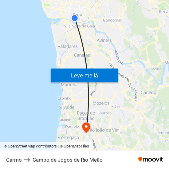 Carmo to Campo de Jogos de Rio Meão map