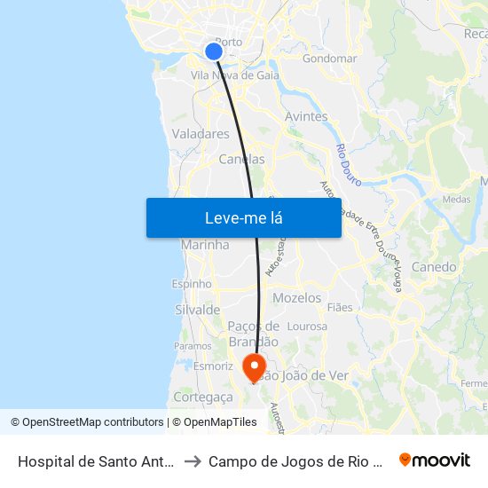 Hospital de Santo António to Campo de Jogos de Rio Meão map