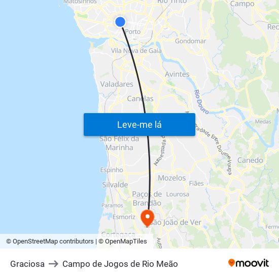 Graciosa to Campo de Jogos de Rio Meão map