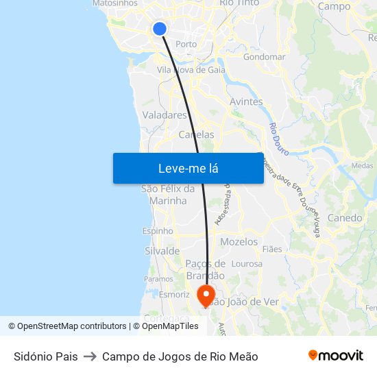Sidónio Pais to Campo de Jogos de Rio Meão map