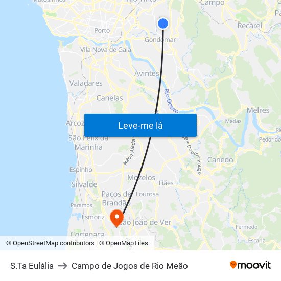 S.Ta Eulália to Campo de Jogos de Rio Meão map