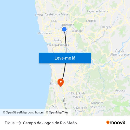Pícua to Campo de Jogos de Rio Meão map