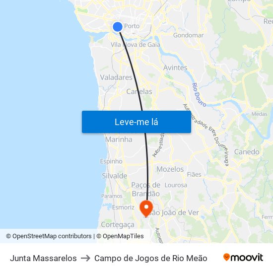 Junta Massarelos to Campo de Jogos de Rio Meão map