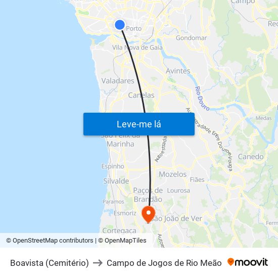 Boavista (Cemitério) to Campo de Jogos de Rio Meão map