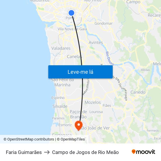 Faria Guimarães to Campo de Jogos de Rio Meão map