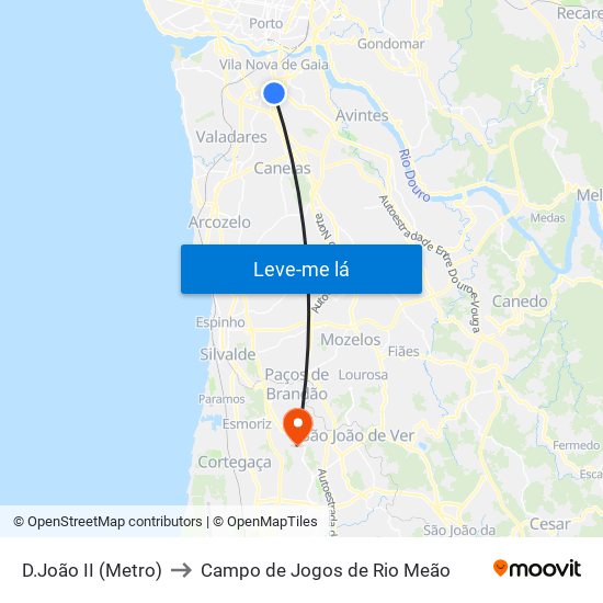 D.João II (Metro) to Campo de Jogos de Rio Meão map