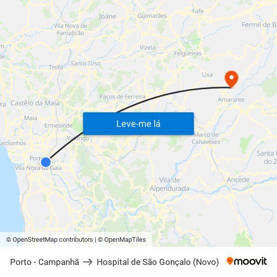 Porto - Campanhã to Hospital de São Gonçalo (Novo) map