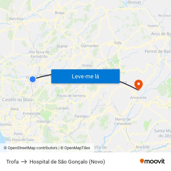 Trofa to Hospital de São Gonçalo (Novo) map