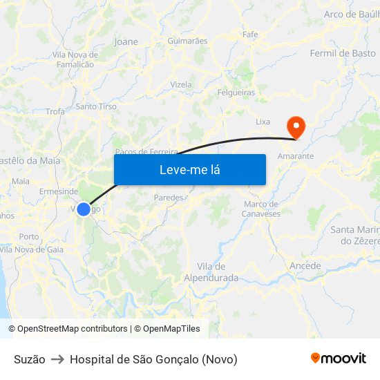 Suzão to Hospital de São Gonçalo (Novo) map