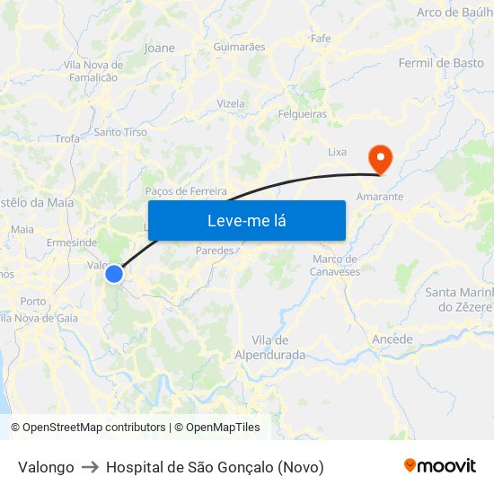 Valongo to Hospital de São Gonçalo (Novo) map