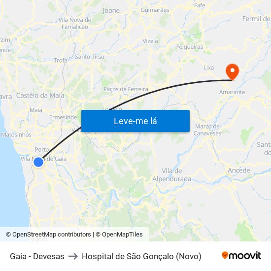 Gaia - Devesas to Hospital de São Gonçalo (Novo) map