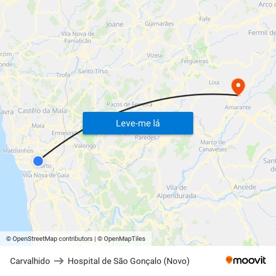 Carvalhido to Hospital de São Gonçalo (Novo) map