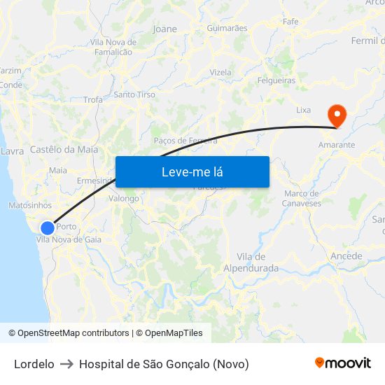 Lordelo to Hospital de São Gonçalo (Novo) map