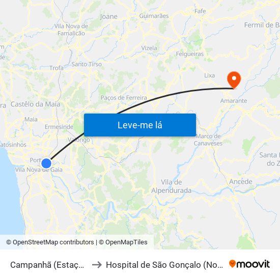 Campanhã (Estação) to Hospital de São Gonçalo (Novo) map