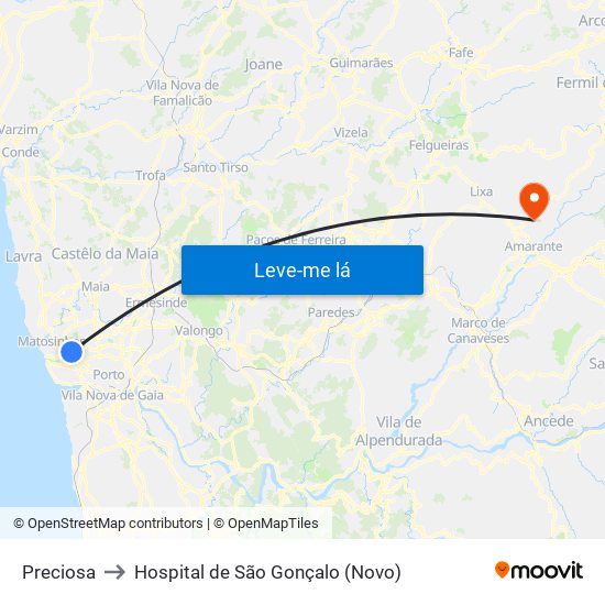 Preciosa to Hospital de São Gonçalo (Novo) map