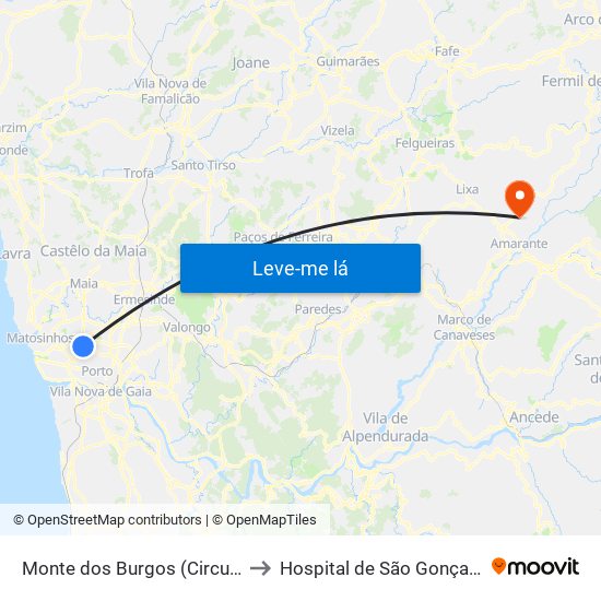 Monte dos Burgos (Circunvalação) to Hospital de São Gonçalo (Novo) map