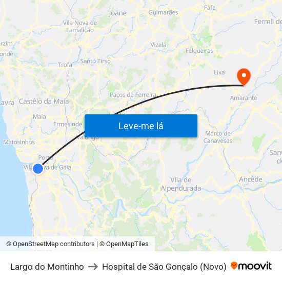 Largo do Montinho to Hospital de São Gonçalo (Novo) map