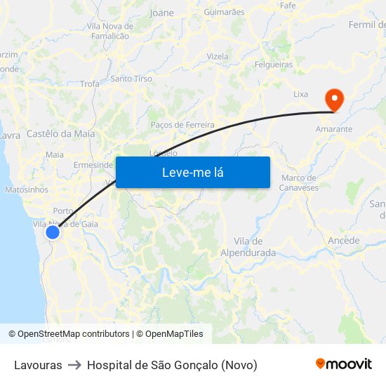 Lavouras to Hospital de São Gonçalo (Novo) map