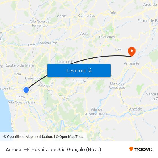 Areosa to Hospital de São Gonçalo (Novo) map