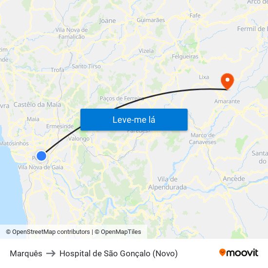 Marquês to Hospital de São Gonçalo (Novo) map