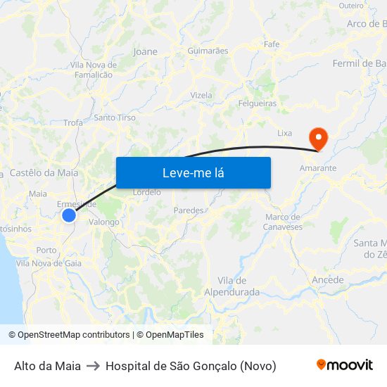 Alto da Maia to Hospital de São Gonçalo (Novo) map