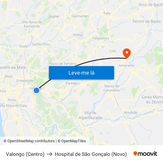Valongo (Centro) to Hospital de São Gonçalo (Novo) map