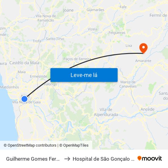 Guilherme Gomes Fernandes to Hospital de São Gonçalo (Novo) map