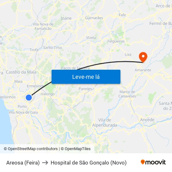 Areosa (Feira) to Hospital de São Gonçalo (Novo) map