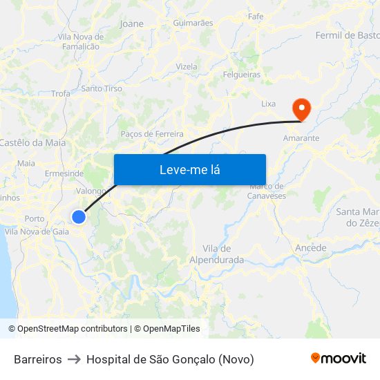 Barreiros to Hospital de São Gonçalo (Novo) map