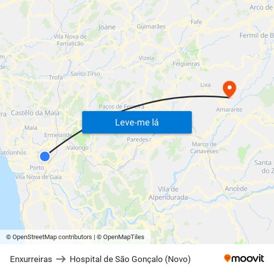 Enxurreiras to Hospital de São Gonçalo (Novo) map