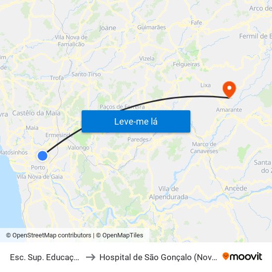 Esc. Sup. Educação to Hospital de São Gonçalo (Novo) map