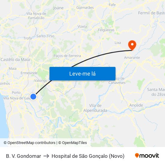 B. V. Gondomar to Hospital de São Gonçalo (Novo) map