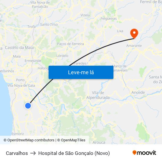 Carvalhos to Hospital de São Gonçalo (Novo) map