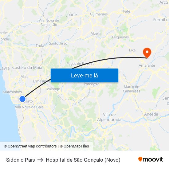 Sidónio Pais to Hospital de São Gonçalo (Novo) map