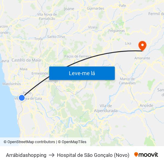 Arrábidashopping to Hospital de São Gonçalo (Novo) map