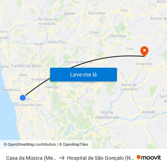 Casa da Música (Metro) to Hospital de São Gonçalo (Novo) map