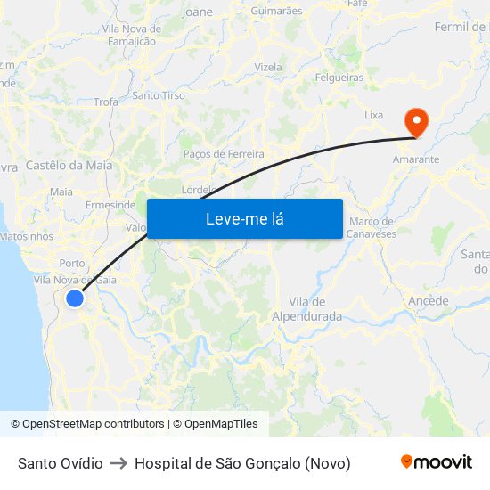 Santo Ovídio to Hospital de São Gonçalo (Novo) map