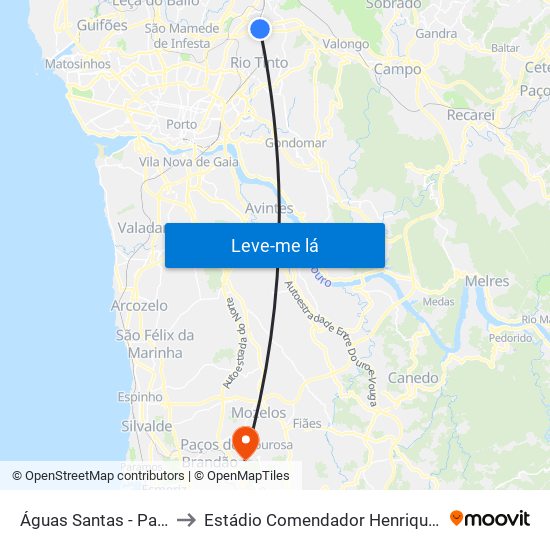 Águas Santas - Palmilheira to Estádio Comendador Henrique de Amorim map