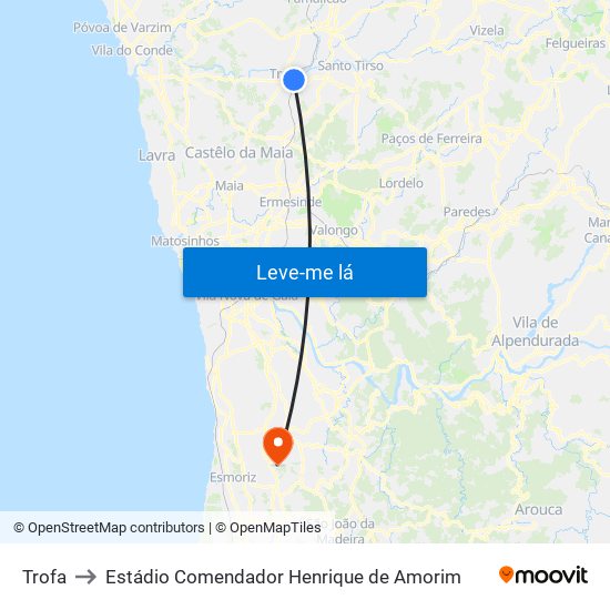 Trofa to Estádio Comendador Henrique de Amorim map