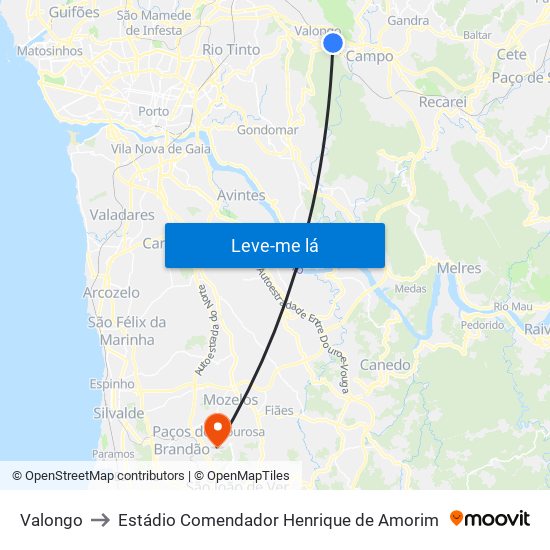 Valongo to Estádio Comendador Henrique de Amorim map