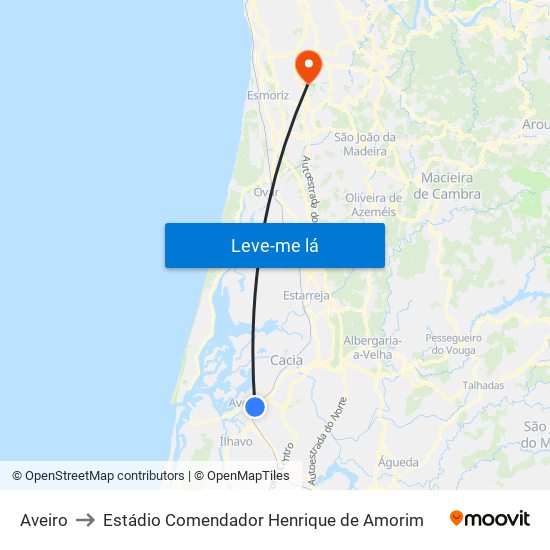 Aveiro to Estádio Comendador Henrique de Amorim map